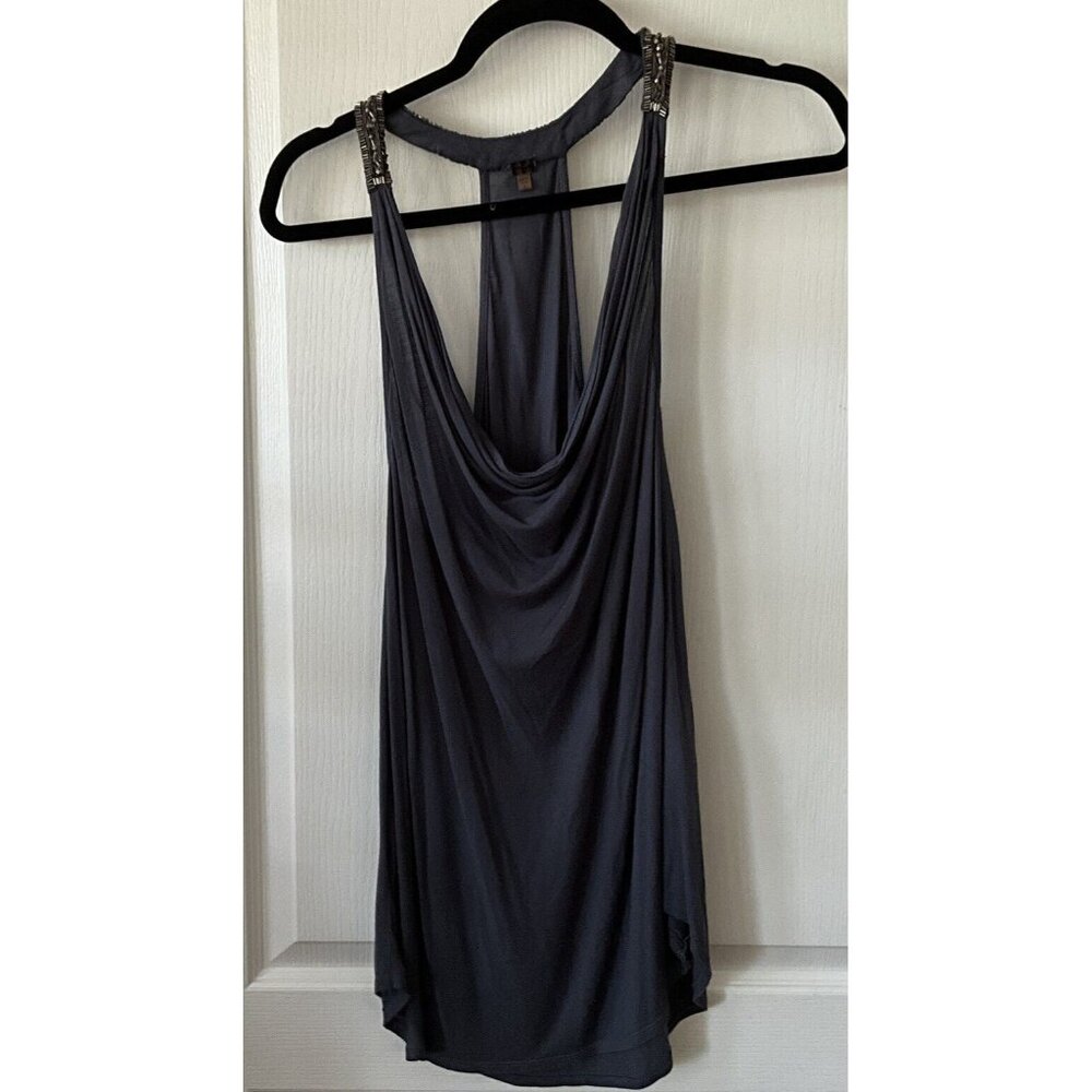 Haute Hippie Dark Blue Navy Embellished T-back Strap Tank Top Blouse Small
